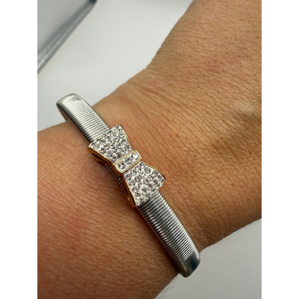 Stainless Steel Rhinestone Bow Cuff Bracelet Coquette Silver Gold Tone
